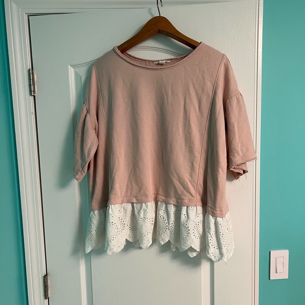 Caslon Sweater, Blush Pink and Eyelet Lace, Size XL